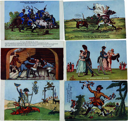 Серия из 10 почтовых открыток «Наполеон I. Карикатуры: копии с картин художников 1812 г.». М., [1812-1912].